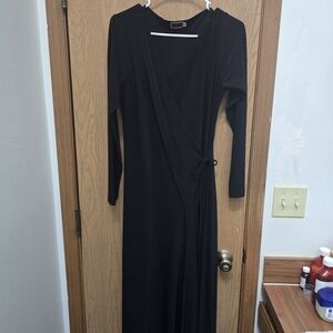 Sympli Black Long Sleeve Wrap Dress